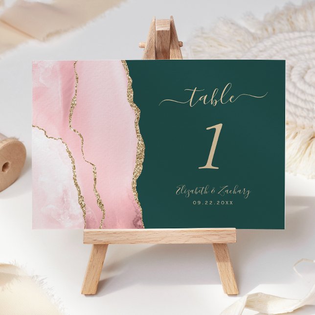 Tarjeta De Mesa Boda Rosa Rubor Oro Ágata Esmeralda Verde (Subido por el creador)