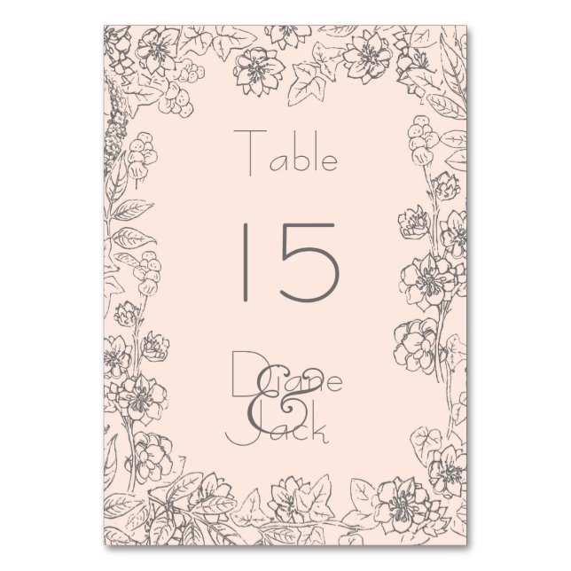 Tarjeta De Mesa Boda rosa y gris de Rubor (Anverso)