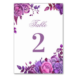 Tarjeta De Mesa Boda rosa y morado. Floral lila acuática