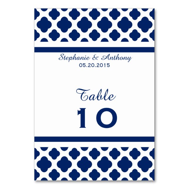 Tarjeta De Mesa Boda Royal Blue Quatrefoil (Anverso)