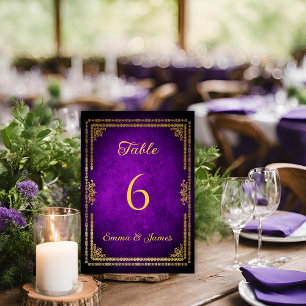 Tarjeta De Mesa Boda Royal Purple y Gold Frame