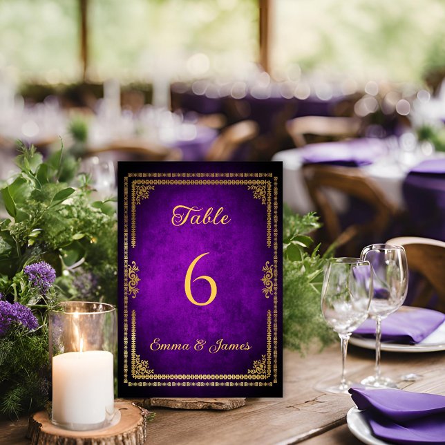 Tarjeta De Mesa Boda Royal Purple y Gold Frame (Subido por el creador)