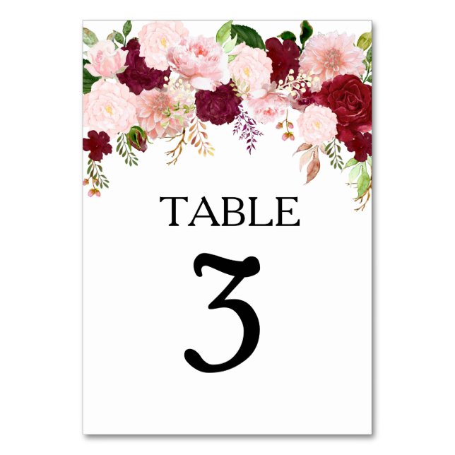Tarjeta De Mesa Boda Rubor Burgundy Flor acuática (Anverso)