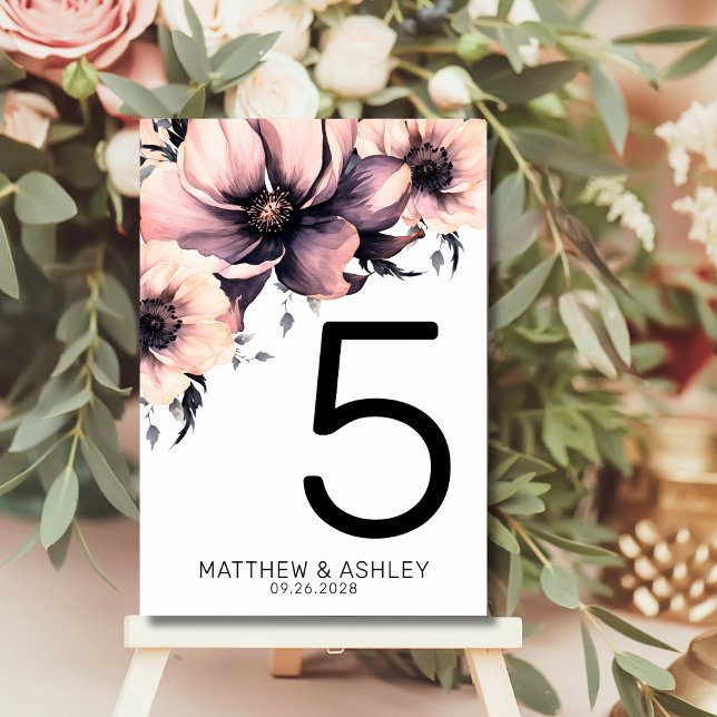 Tarjeta De Mesa Boda Rubor elegante y moderno (Modern Elegant Floral Blush Pink Wedding Table Number)