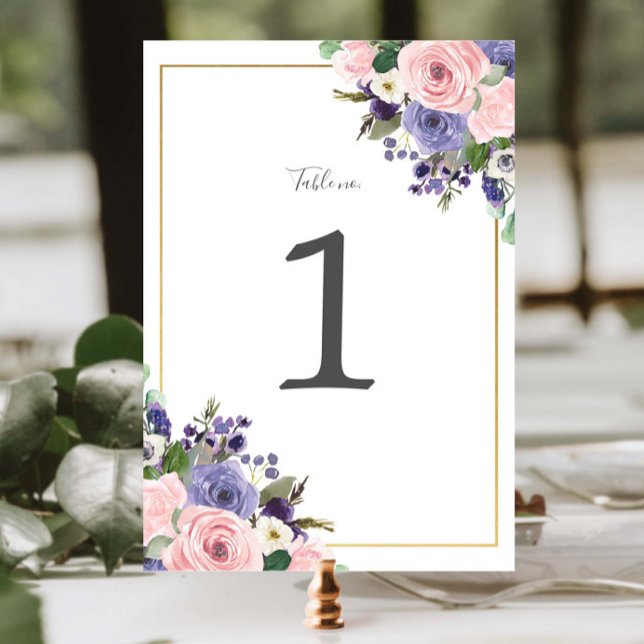 Tarjeta De Mesa Boda Rubor Lavender Purple Floral Greenery (Subido por el creador)