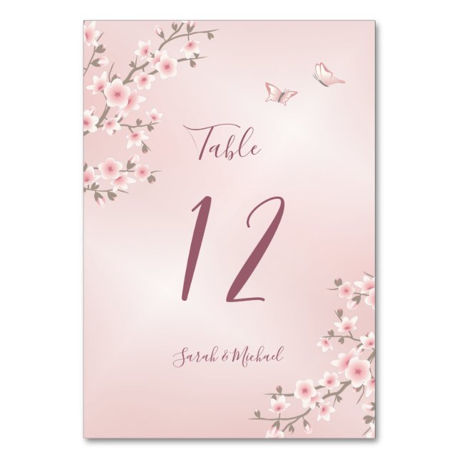Tarjeta De Mesa Boda Rubor Pink Cherry Blossom (Reverso)