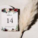 Tarjeta De Mesa Boda ruso de caligrafía moderna de Borgoña en otoñ<br><div class="desc">Este boda de caligrafía moderna y rústica de otoño es perfecto para un boda sencillo. El diseño es de color burdeos, rojo, marino, azul y ondulante radiante y flores elegantes pintadas a mano, inspirando la belleza natural. Este es un número de tabla de doble cara. Agregue cada número de tabla...</div>