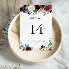 Tarjeta De Mesa Boda ruso de caligrafía moderna de Borgoña en otoñ