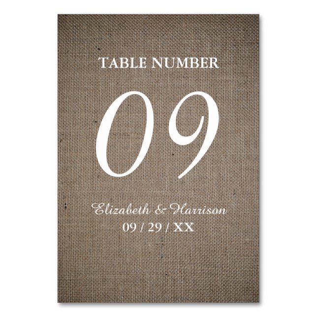Tarjeta De Mesa Boda Rustic Burlap (Anverso)