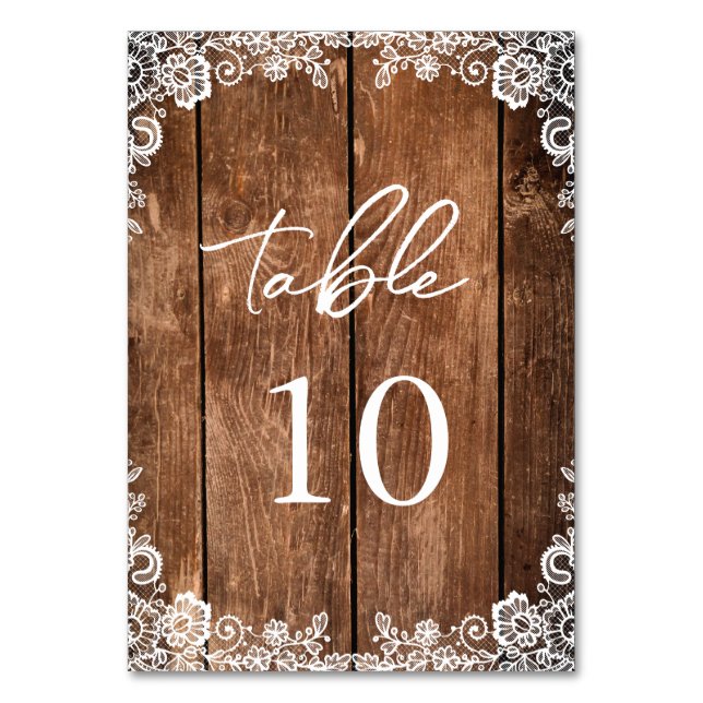 Tarjeta De Mesa Boda Rustic Wood Lace Barn (Anverso)