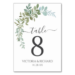 Tarjeta De Mesa Boda Rústica Acuarela de Eucalipto Verde Suave