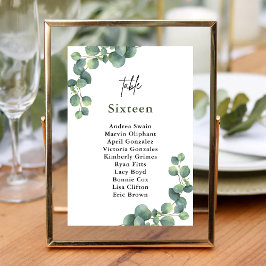 Tarjeta De Mesa Boda Rústica Botánica con Verde de Eucalipto