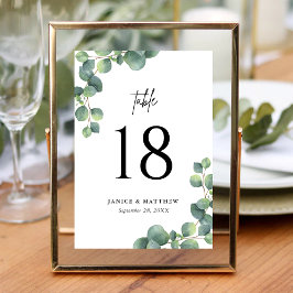 Tarjeta De Mesa Boda Rústica Botánica con Verde de Eucalipto