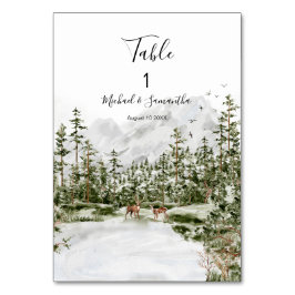 Tarjeta De Mesa Boda Rústica de Bosque de Montaña con Acuarela