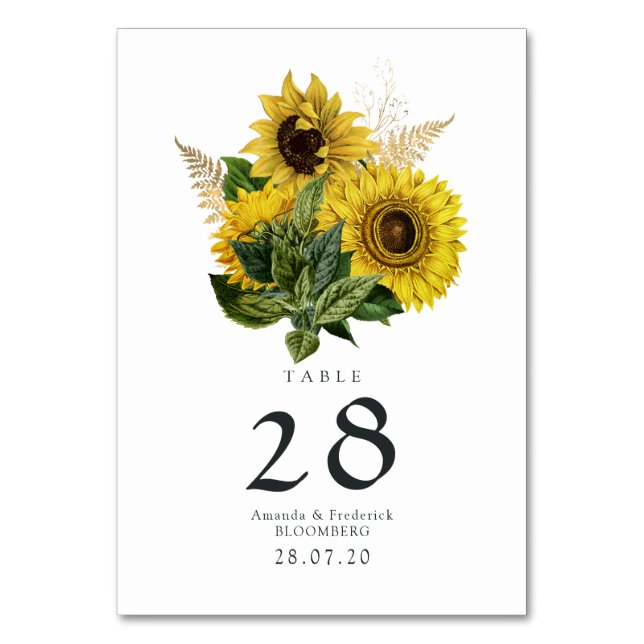 Tarjeta De Mesa Boda rústica de girasoles en un granero campestre (Anverso)