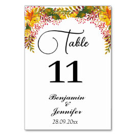 Tarjeta De Mesa boda rústica de otoño con escritura floral otoño