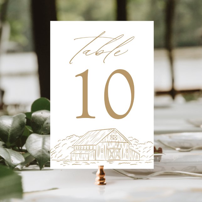 Tarjeta De Mesa Boda Rústica Elegante de Barn con Dorado (Subido por el creador)