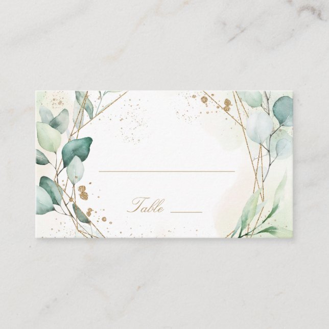 Tarjeta De Mesa Boda rústica geométrica dorada con vegetación de e (Anverso)