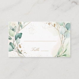 Tarjeta De Mesa Boda rústica geométrica dorada con vegetación de e