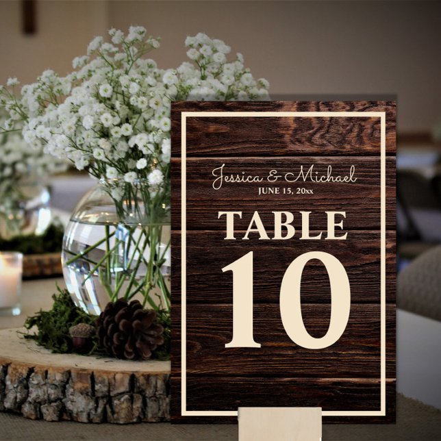 Tarjeta De Mesa Boda Rústica Madera Marrón Oscuro Crema (Rustic wood wedding table number)