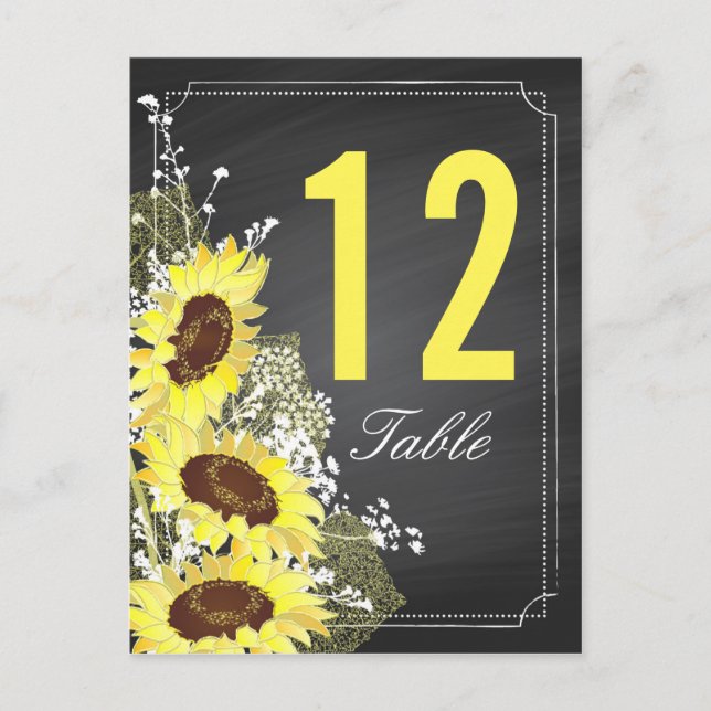 Tarjeta de mesa Boda Rústica Sunflowers Chalkboard (Anverso)