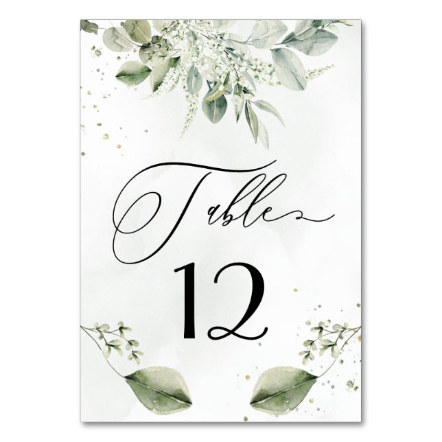 Tarjeta De Mesa Boda Rústico Botánico Sage Green Foliage (Anverso)