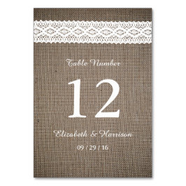 Tarjeta De Mesa Boda Rústico Burlap & Vintage White Lace