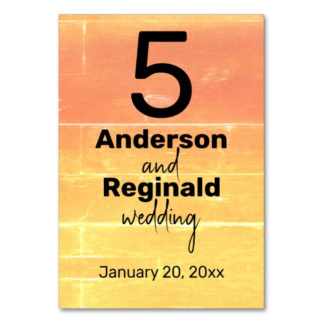 Tarjeta De Mesa Boda Rústico Casual Yellow Peach (Reverso)