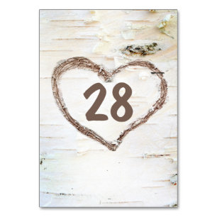 Tarjeta De Mesa Boda Rústico de Corazón de Corazón Esculpido Birch