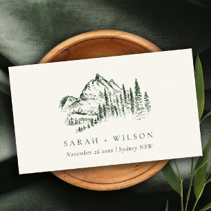 Tarjeta De Mesa Boda Rústico de Esbozo de Montaña Pine Woods