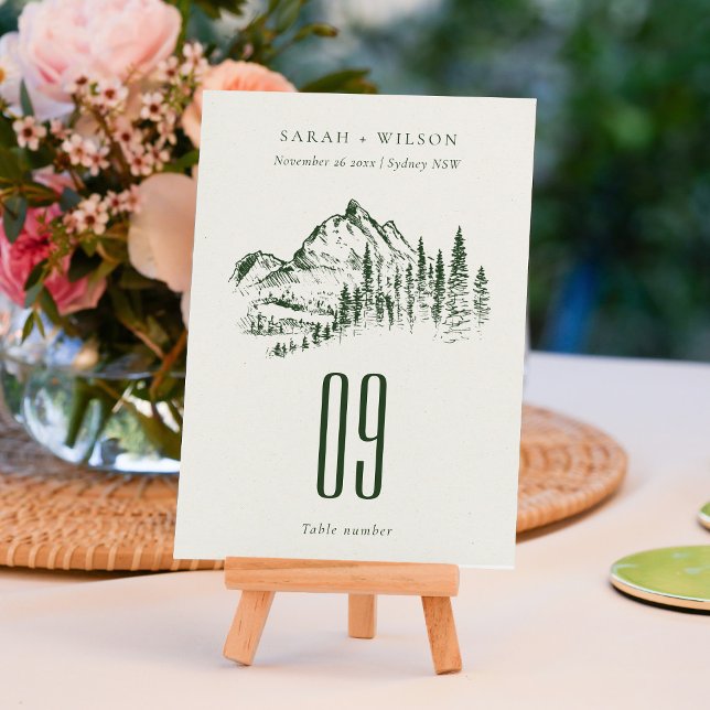 Tarjeta De Mesa Boda Rústico de Esbozo de Montaña Pine Woods (Subido por el creador)