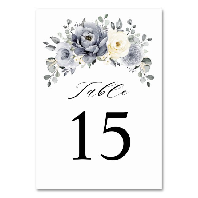 Tarjeta De Mesa Boda Rústico de Invierno de Marfil Gris Plateado (Anverso)