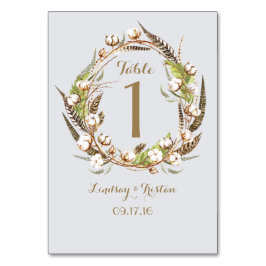 Tarjeta De Mesa Boda Rústico de la pluma floral de algodón