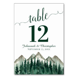 Tarjeta De Mesa Boda Rústico de la Selva de Pino Acuarela y Montañ