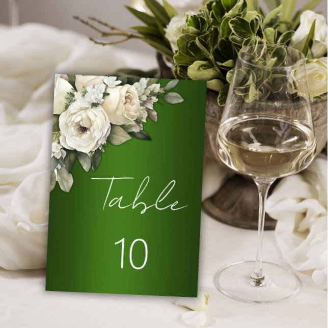 Tarjeta De Mesa Boda Rústico de Rosa Blanca Verde de Esmeralda (Subido por el creador)