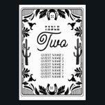 Tarjeta De Mesa Boda rústico de vaqueros de países occidentales<br><div class="desc">Diseño moderno de vaquero occidental con elementos dibujados a mano de cráneo de vaca, herradura, adornos florales y cactus. Diseño boda de borde floral blanco y negro con floral dibujada a mano, cactus, cráneo de vaca y herradura. Este moderno y moderno diseño de bodas de campo occidental es ideal para...</div>