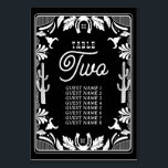Tarjeta De Mesa Boda rústico de vaqueros de países occidentales<br><div class="desc">Diseño moderno de vaquero occidental con elementos dibujados a mano de cráneo de vaca, herradura, adornos florales y cactus. Diseño boda de borde floral blanco y negro con floral dibujada a mano, cactus, cráneo de vaca y herradura. Este moderno y moderno diseño de bodas de campo occidental es ideal para...</div>