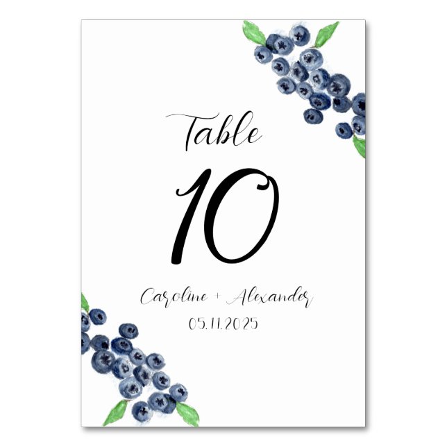 Tarjeta De Mesa Boda Rústico de Verano de Frutas de Blueberries (Anverso)