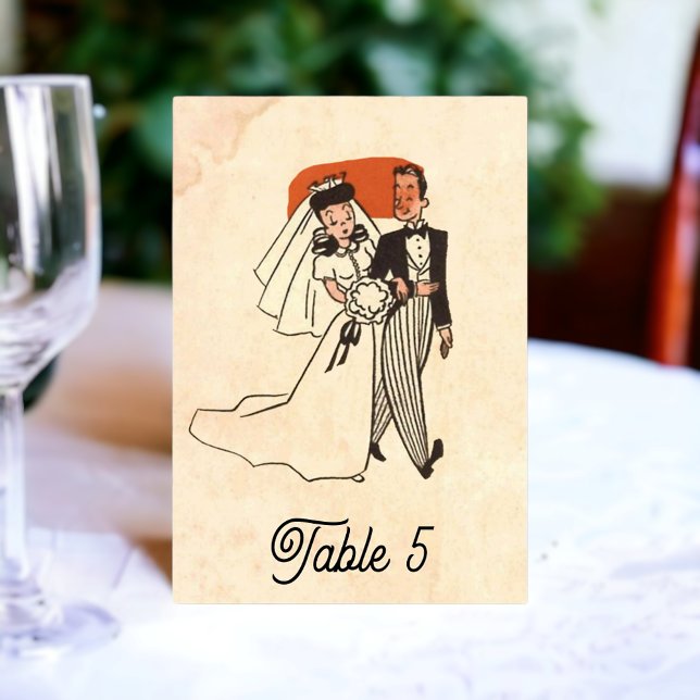 Tarjeta De Mesa Boda Rústico de Viejo Historieta Retro Bride Groom (Subido por el creador)