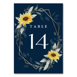 Tarjeta De Mesa Boda Rústico Geométrico Azul de girasol y Marina