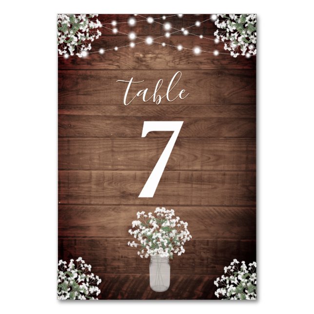 Tarjeta De Mesa Boda Rústico Mason Jar & String Lights (Reverso)