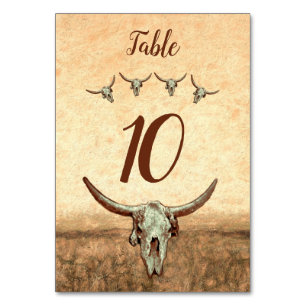 Tarjeta De Mesa Boda Rústico Occidental Bull Cow Skull