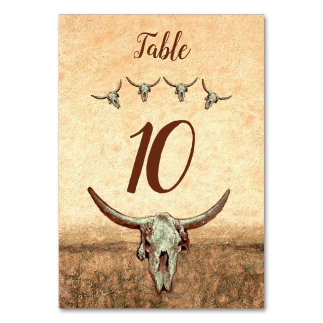 Tarjeta De Mesa Boda Rústico Occidental Bull Cow Skull (Anverso)