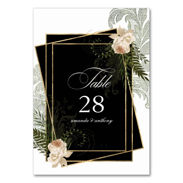 Tarjeta De Mesa Boda Rústico Polígono con Flores de Marfil (Anverso)