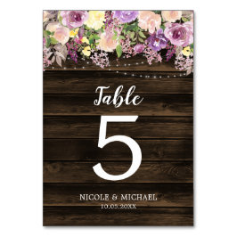 Tarjeta De Mesa Boda Rústico Purple Floral String Lights