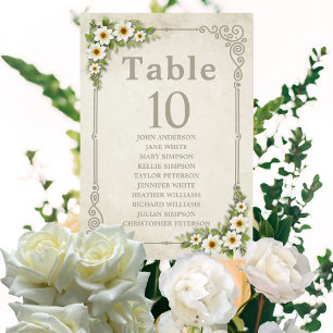 Tarjeta De Mesa Boda Rústico Romántico Floral de margarita blanca