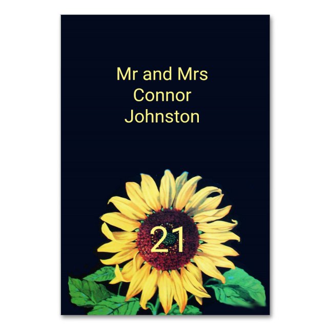 Tarjeta De Mesa Boda Rústico SUNFLOWER Fiesta de verano (Anverso)