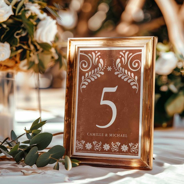 Tarjeta De Mesa Boda Rústico Terracota Mexicana (Rustic Terracotta Mexican Wedding Table Number)