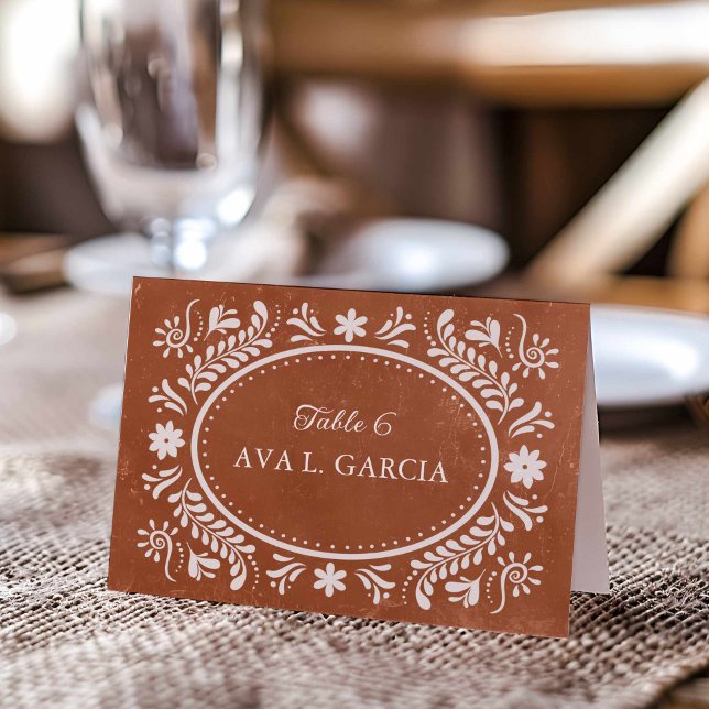 Tarjeta De Mesa Boda Rústico Terracota Mexicana (Rustic Mexican Papel Picado Place Card)