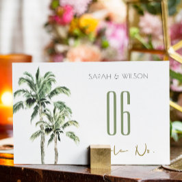 Tarjeta De Mesa Boda Rústico Tropical Green Beach Palm Trees